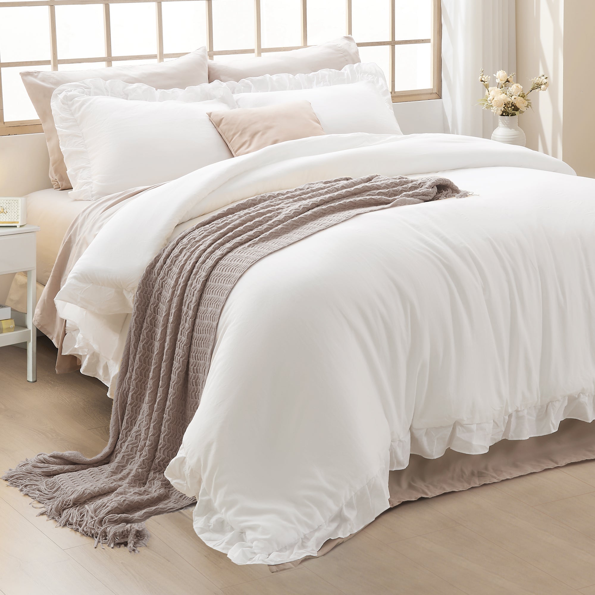 3 Pieces Modern Farmhouse Ruffle Bedding Comforter Sets