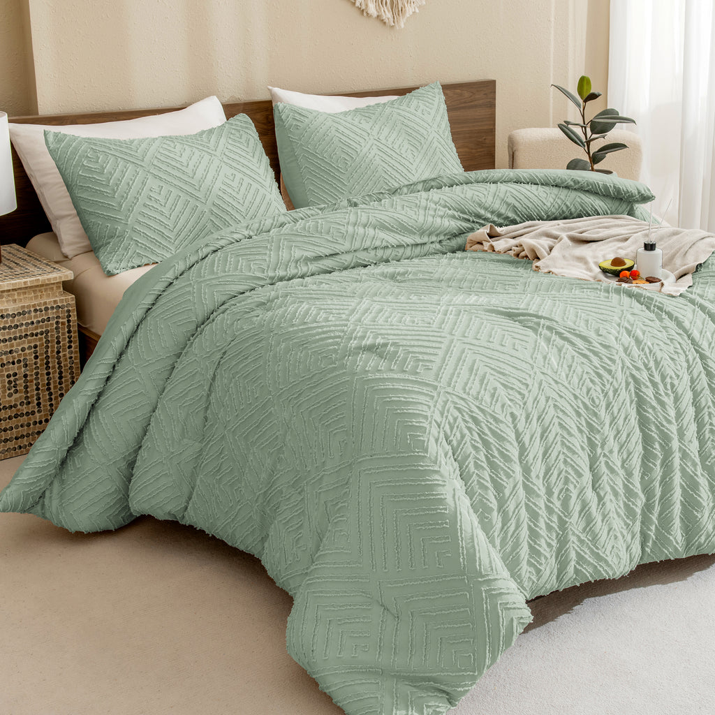 ANGENIA Comforter Set, 3 Pieces Fluffy Cream Boho Bedding Comforters Set, Soft Lightweight Tufted Down Alternative Bed Set for All Season