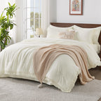 Andency 7 Pieces Comforter Sets -  Bed in a Bag Soft Fluffy Bedding Comforter Sets - Lightweight Cream Boho Tassel Bed Set with Comforter, Sheets, Pillowcases & Shams