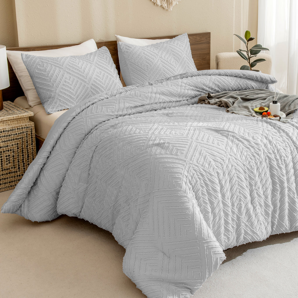 ANGENIA Comforter Set, 3 Pieces Fluffy Cream Boho Bedding Comforters Set, Soft Lightweight Tufted Down Alternative Bed Set for All Season