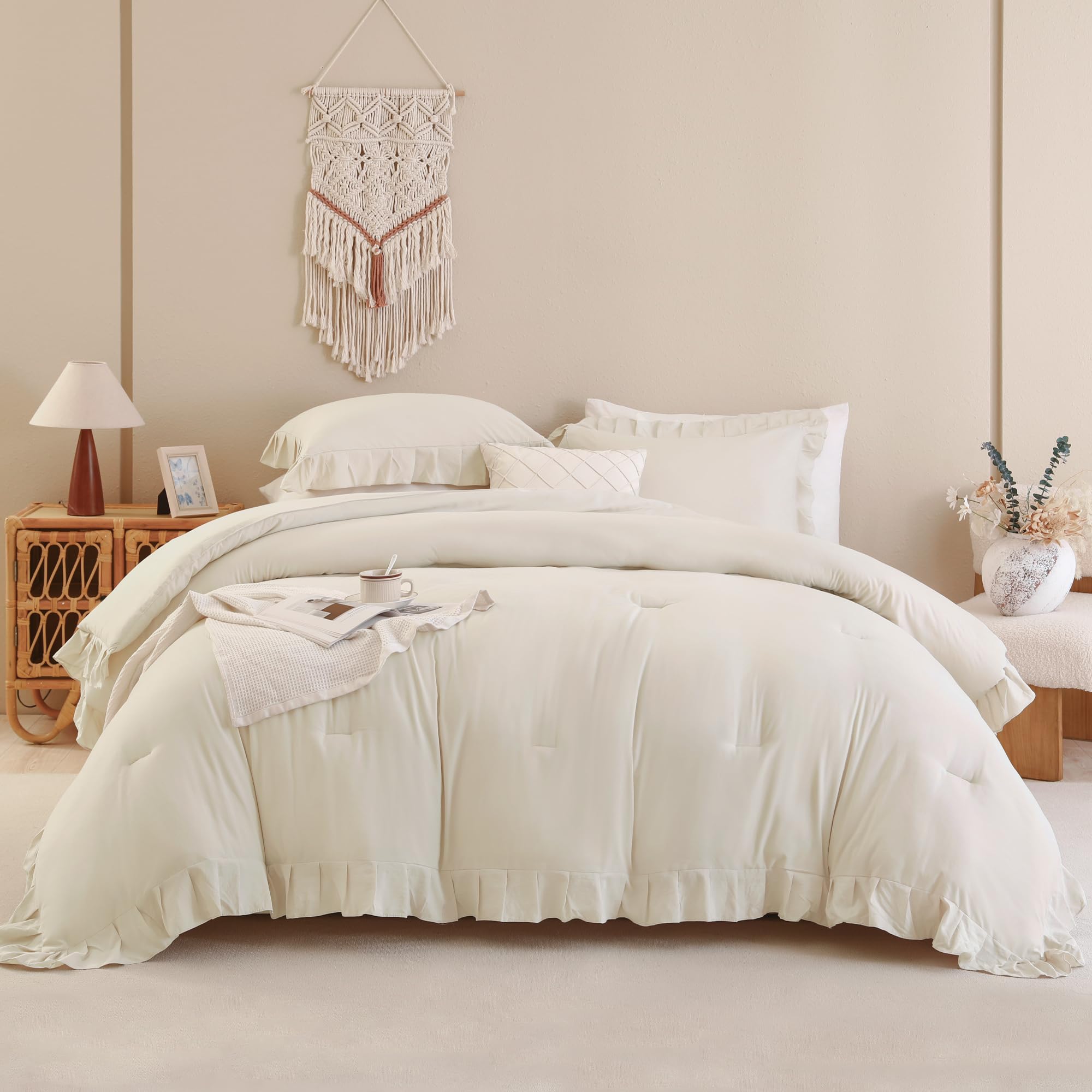 3 Pieces Modern Farmhouse Ruffle Bedding Comforter Sets