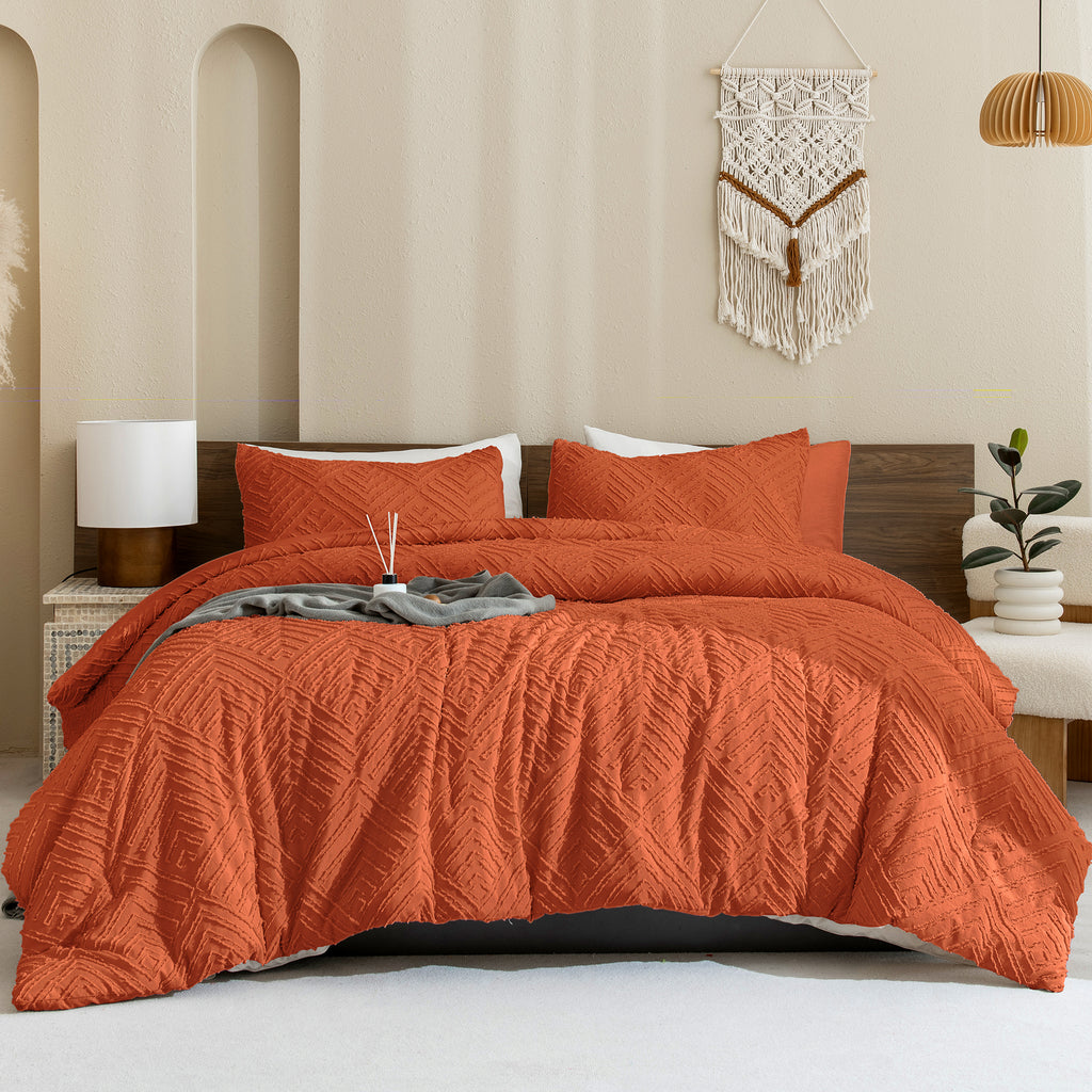 ANGENIA Comforter Set, 3 Pieces Fluffy Cream Boho Bedding Comforters Set, Soft Lightweight Tufted Down Alternative Bed Set for All Season