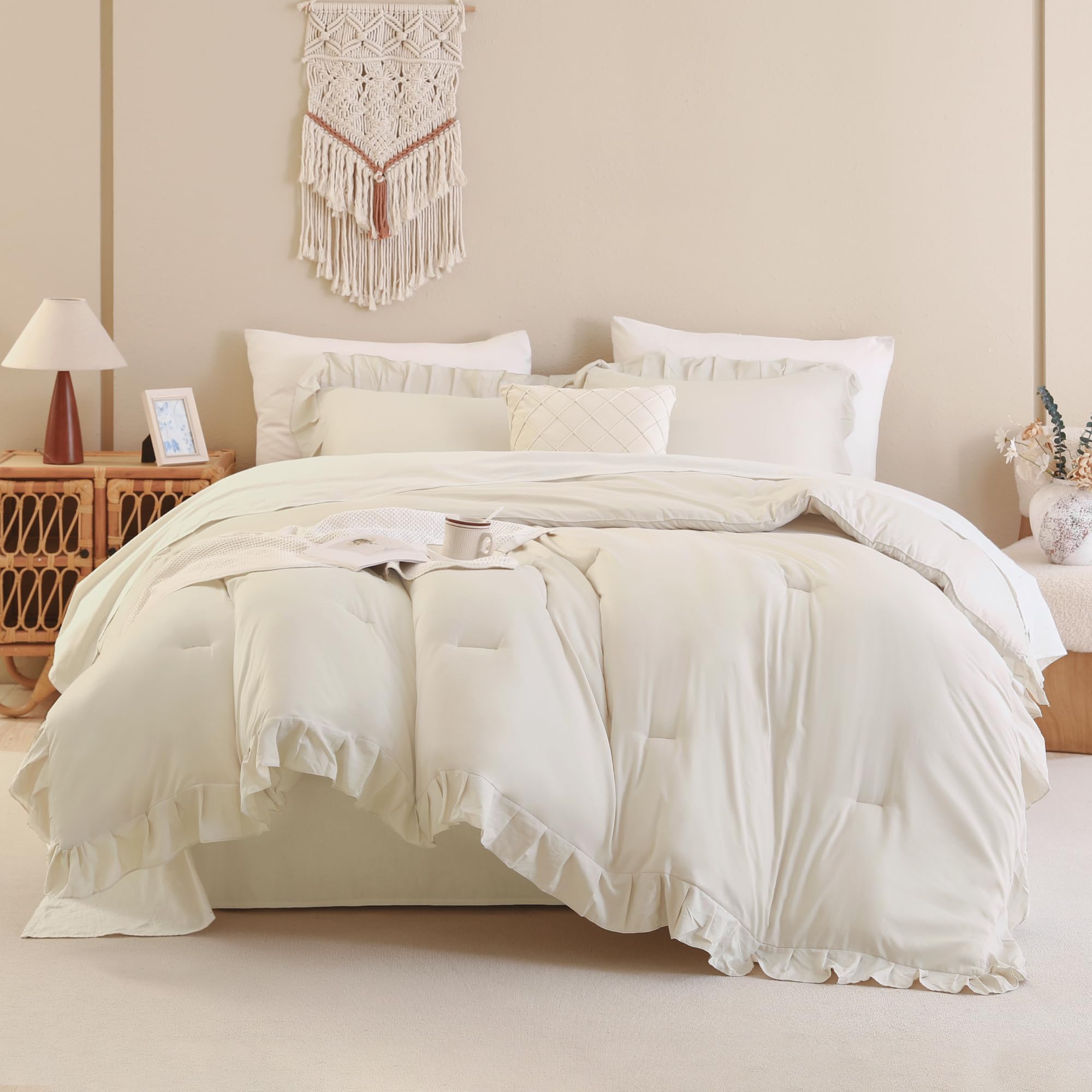 3 Pieces Modern Farmhouse Ruffle Bedding Comforter Sets