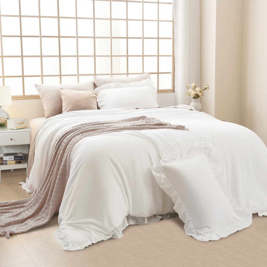 3 Pieces Modern Farmhouse Ruffle Bedding Comforter Sets