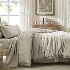 Andency 7 Pieces Comforter Sets -  Bed in a Bag Soft Fluffy Bedding Comforter Sets - Lightweight Cream Boho Tassel Bed Set with Comforter, Sheets, Pillowcases & Shams