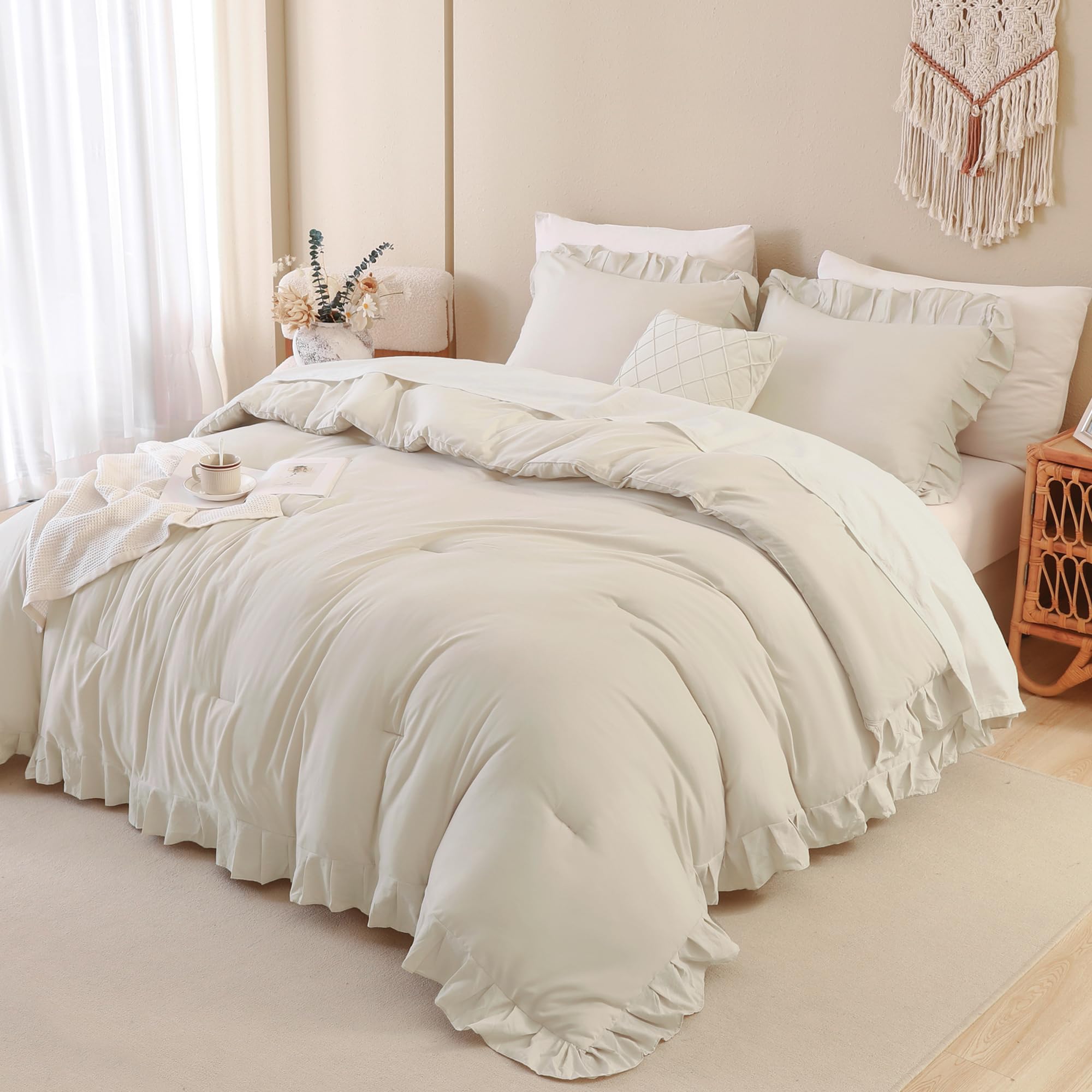 3 Pieces Modern Farmhouse Ruffle Bedding Comforter Sets