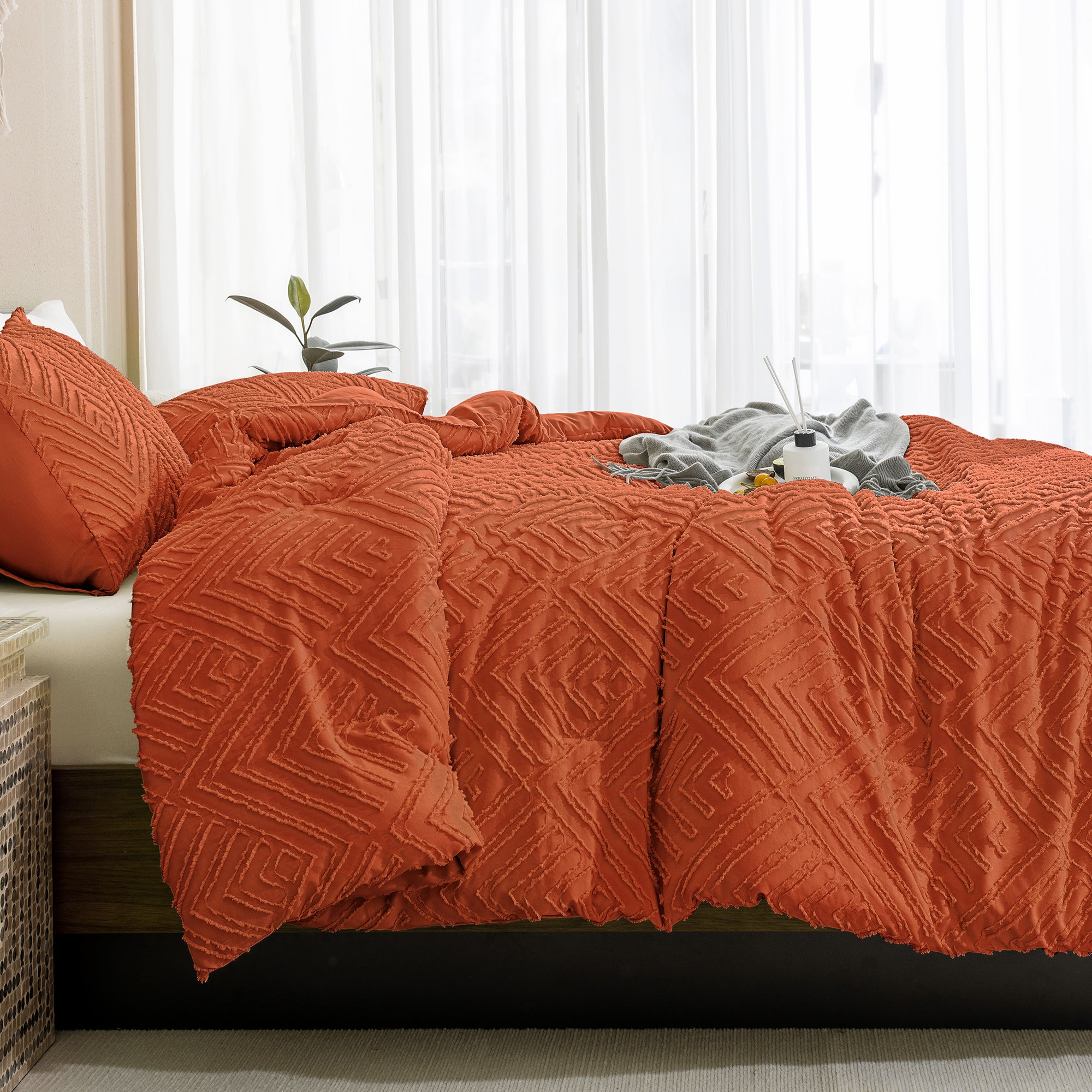 ANGENIA Comforter Set, 3 Pieces Fluffy Cream Boho Bedding Comforters Set, Soft Lightweight Tufted Down Alternative Bed Set for All Season