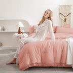Andency 7 Pieces Comforter Sets -  Bed in a Bag Soft Fluffy Bedding Comforter Sets - Lightweight Cream Boho Tassel Bed Set with Comforter, Sheets, Pillowcases & Shams
