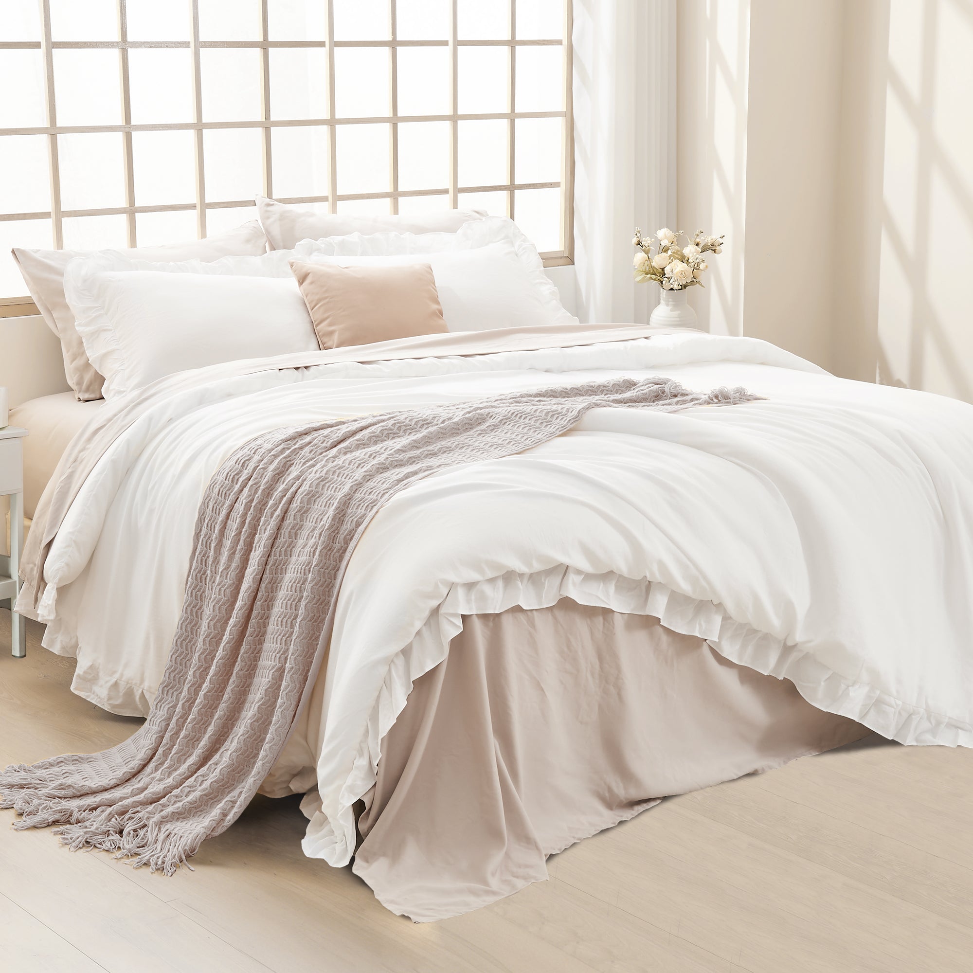 3 Pieces Modern Farmhouse Ruffle Bedding Comforter Sets