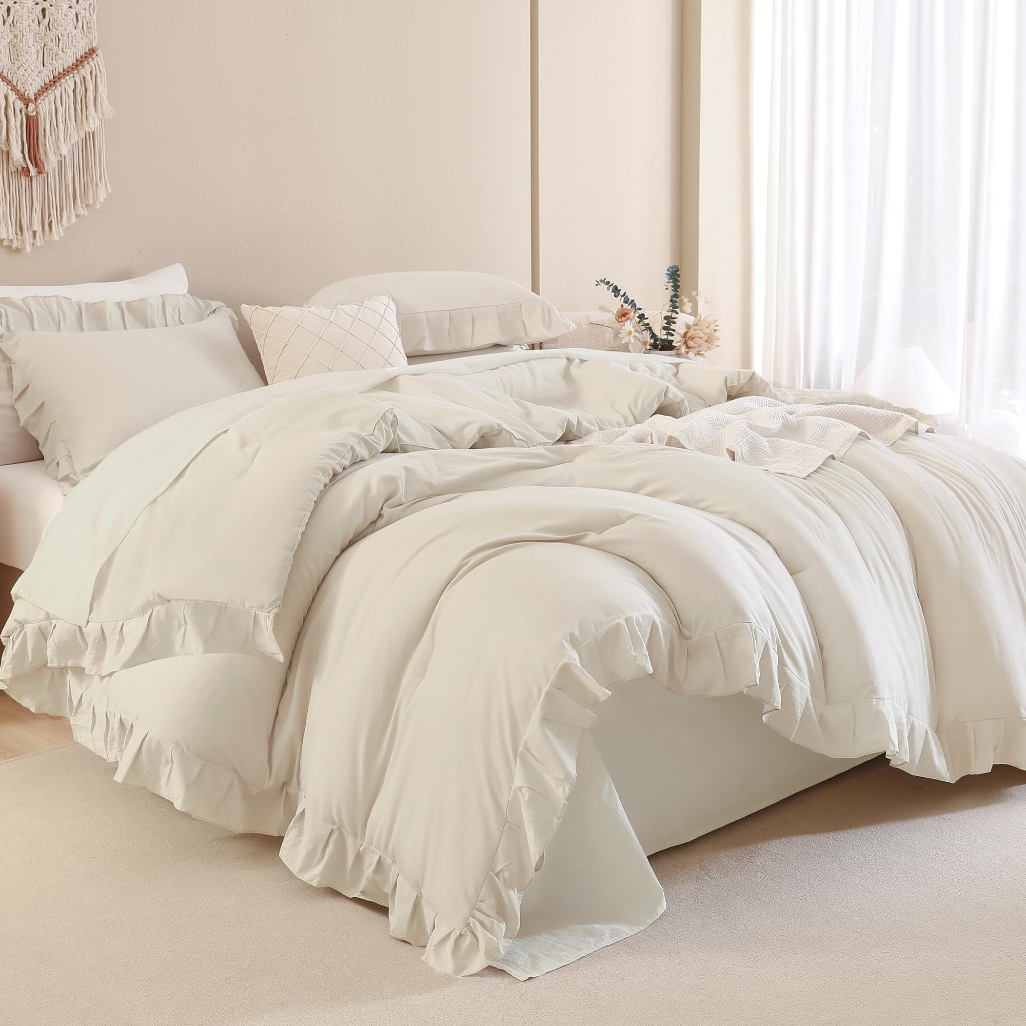 3 Pieces Modern Farmhouse Ruffle Bedding Comforter Sets