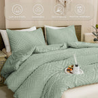 ANGENIA Comforter Set, 3 Pieces Fluffy Cream Boho Bedding Comforters Set, Soft Lightweight Tufted Down Alternative Bed Set for All Season
