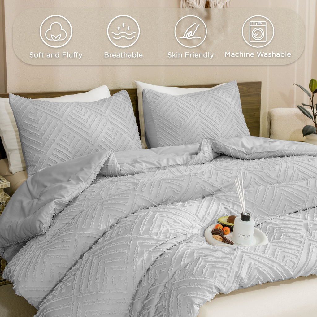 ANGENIA Comforter Set, 3 Pieces Fluffy Cream Boho Bedding Comforters Set, Soft Lightweight Tufted Down Alternative Bed Set for All Season