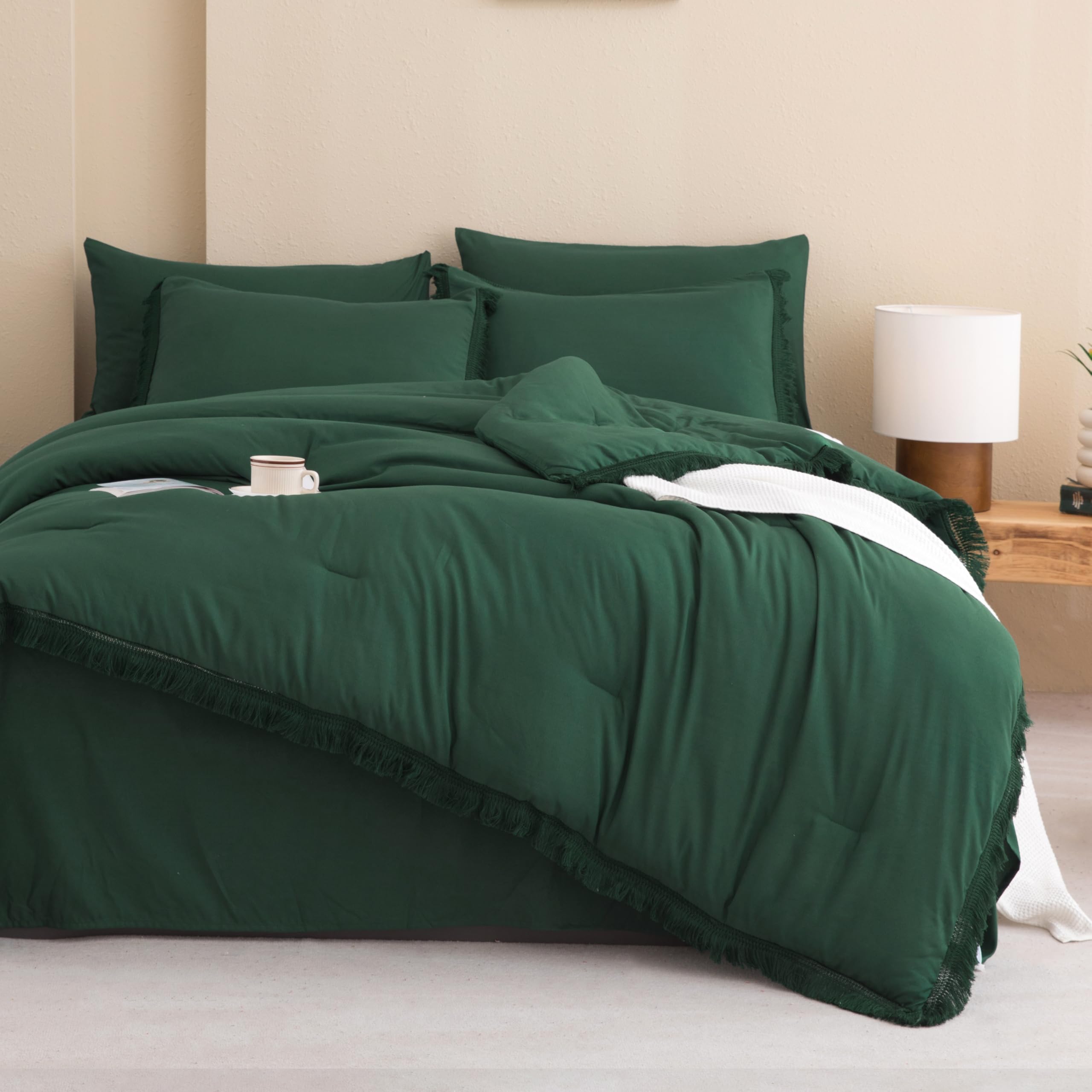 Andency 7 Pieces Comforter Sets -  Bed in a Bag Soft Fluffy Bedding Comforter Sets - Lightweight Cream Boho Tassel Bed Set with Comforter, Sheets, Pillowcases & Shams
