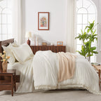 Andency 7 Pieces Comforter Sets -  Bed in a Bag Soft Fluffy Bedding Comforter Sets - Lightweight Cream Boho Tassel Bed Set with Comforter, Sheets, Pillowcases & Shams