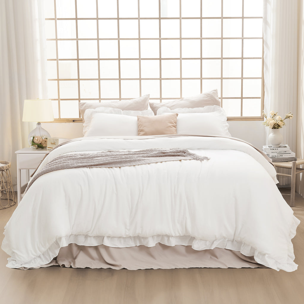 3 Pieces Modern Farmhouse Ruffle Bedding Comforter Sets