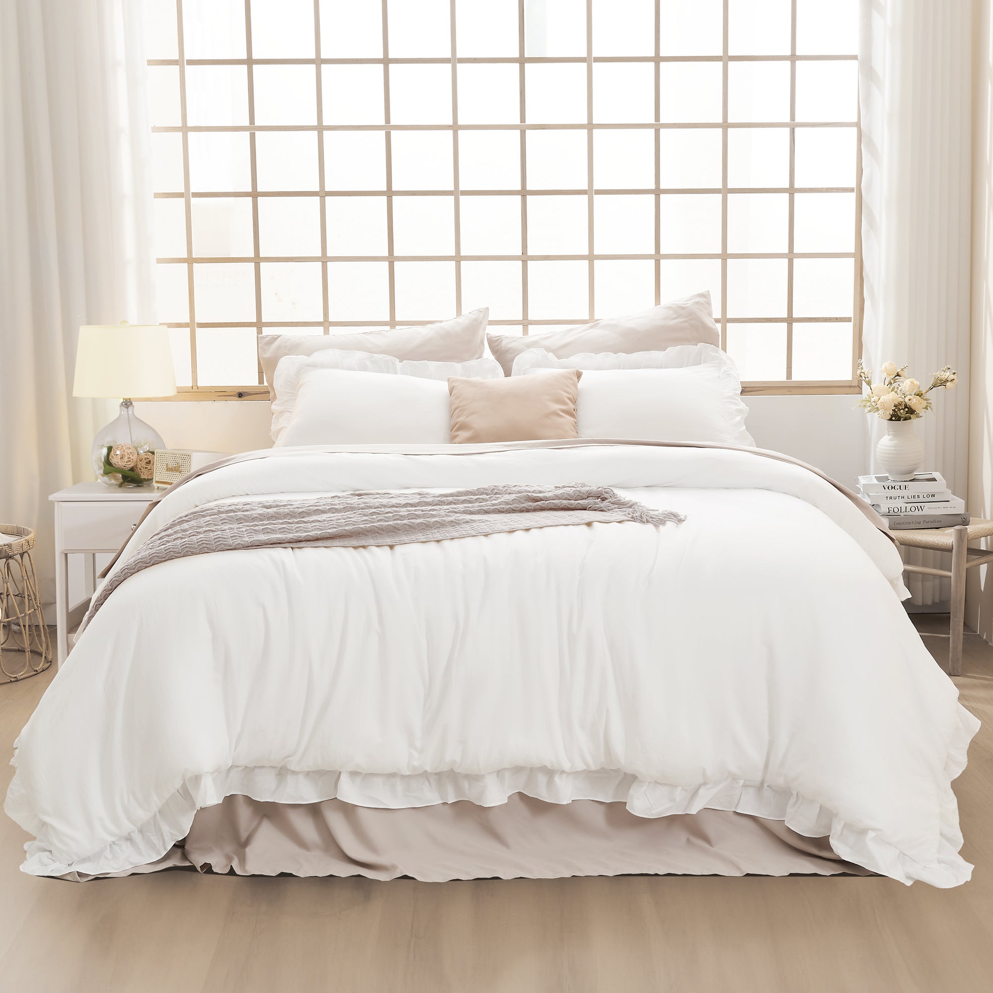 3 Pieces Modern Farmhouse Ruffle Bedding Comforter Sets