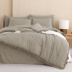 Andency 7 Pieces Comforter Sets -  Bed in a Bag Soft Fluffy Bedding Comforter Sets - Lightweight Cream Boho Tassel Bed Set with Comforter, Sheets, Pillowcases & Shams