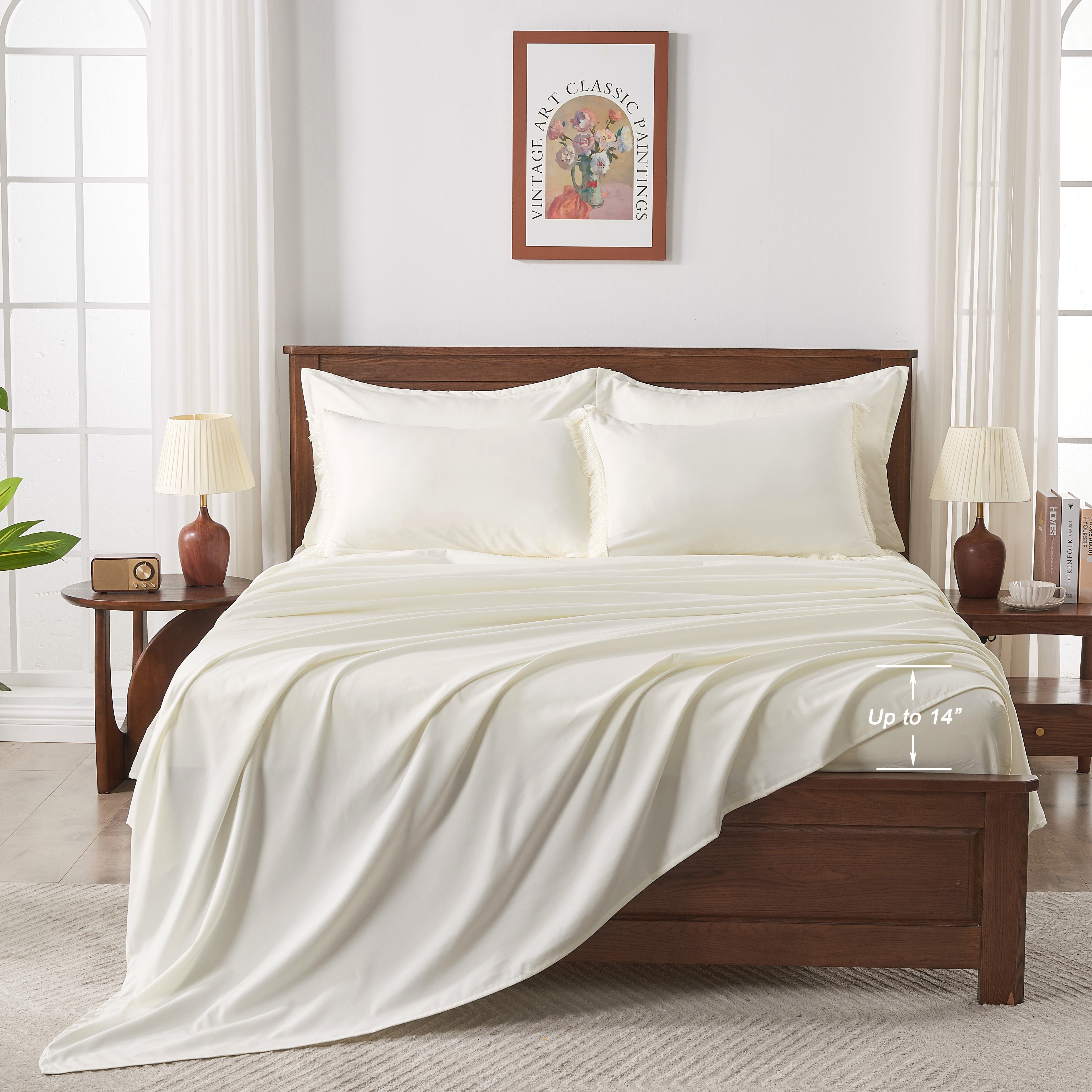Andency 7 Pieces Comforter Sets -  Bed in a Bag Soft Fluffy Bedding Comforter Sets - Lightweight Cream Boho Tassel Bed Set with Comforter, Sheets, Pillowcases & Shams