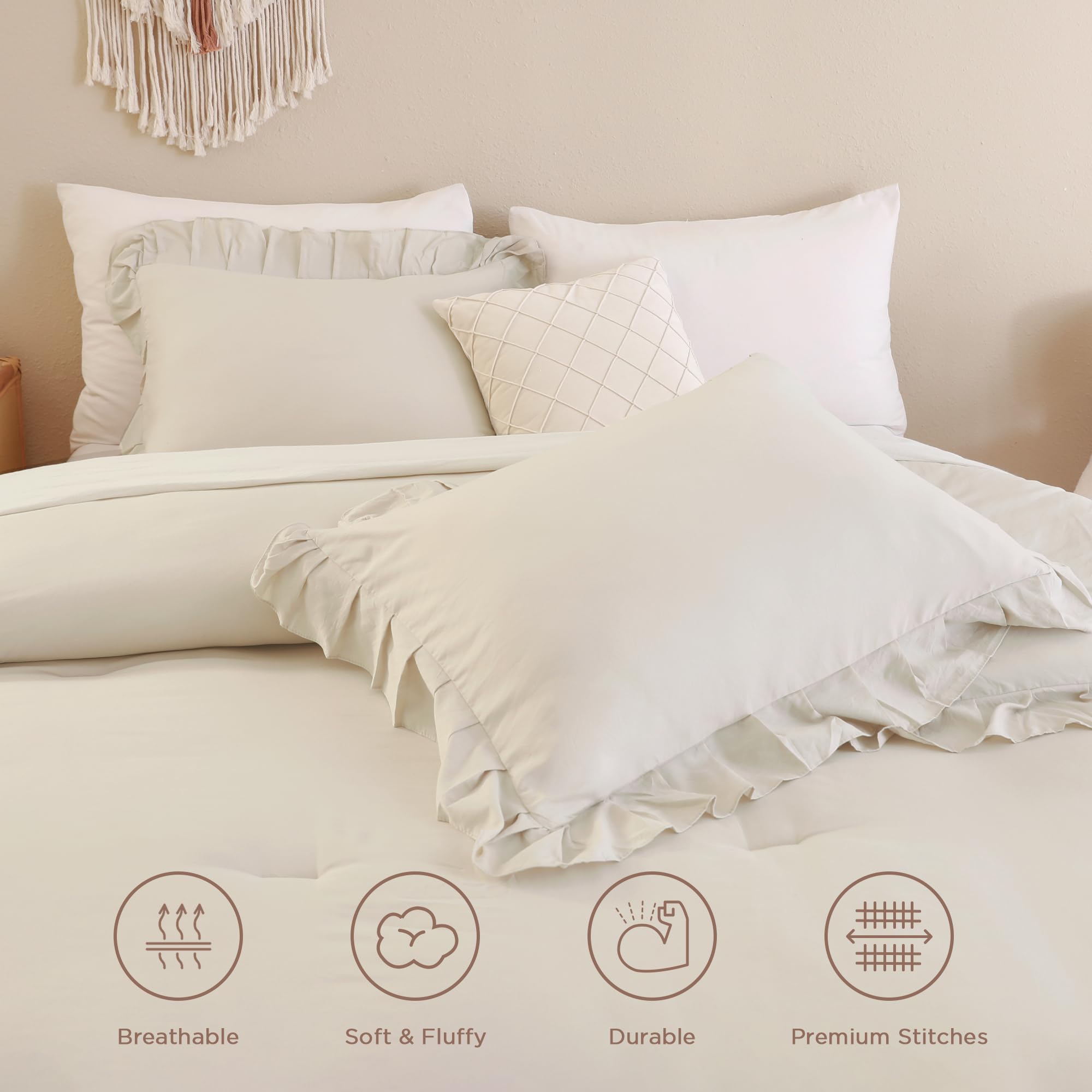 3 Pieces Modern Farmhouse Ruffle Bedding Comforter Sets