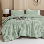ANGENIA Comforter Set, 3 Pieces Fluffy Cream Boho Bedding Comforters Set, Soft Lightweight Tufted Down Alternative Bed Set for All Season