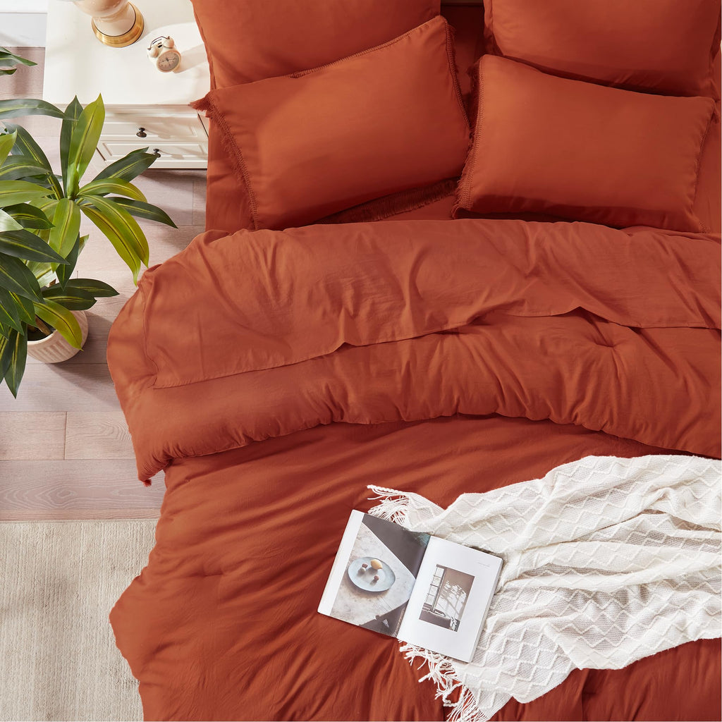 Andency 7 Pieces Comforter Sets -  Bed in a Bag Soft Fluffy Bedding Comforter Sets - Lightweight Cream Boho Tassel Bed Set with Comforter, Sheets, Pillowcases & Shams