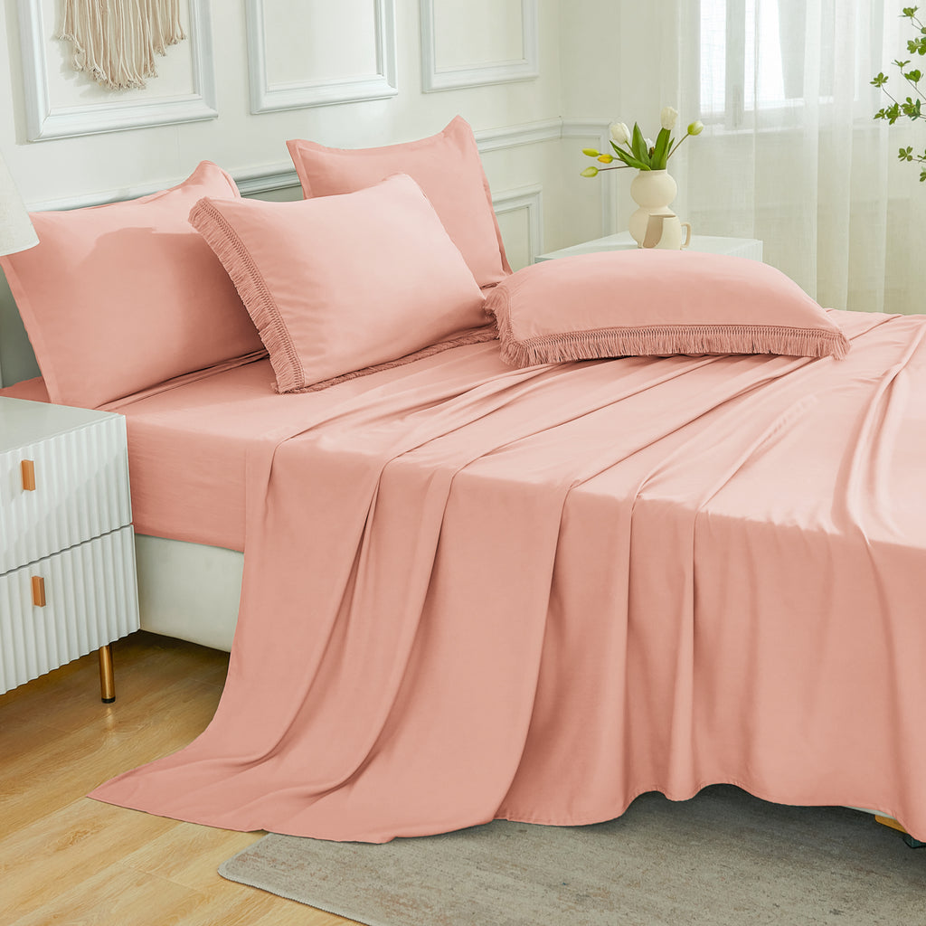 Andency 7 Pieces Comforter Sets -  Bed in a Bag Soft Fluffy Bedding Comforter Sets - Lightweight Cream Boho Tassel Bed Set with Comforter, Sheets, Pillowcases & Shams