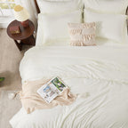 Andency 7 Pieces Comforter Sets -  Bed in a Bag Soft Fluffy Bedding Comforter Sets - Lightweight Cream Boho Tassel Bed Set with Comforter, Sheets, Pillowcases & Shams