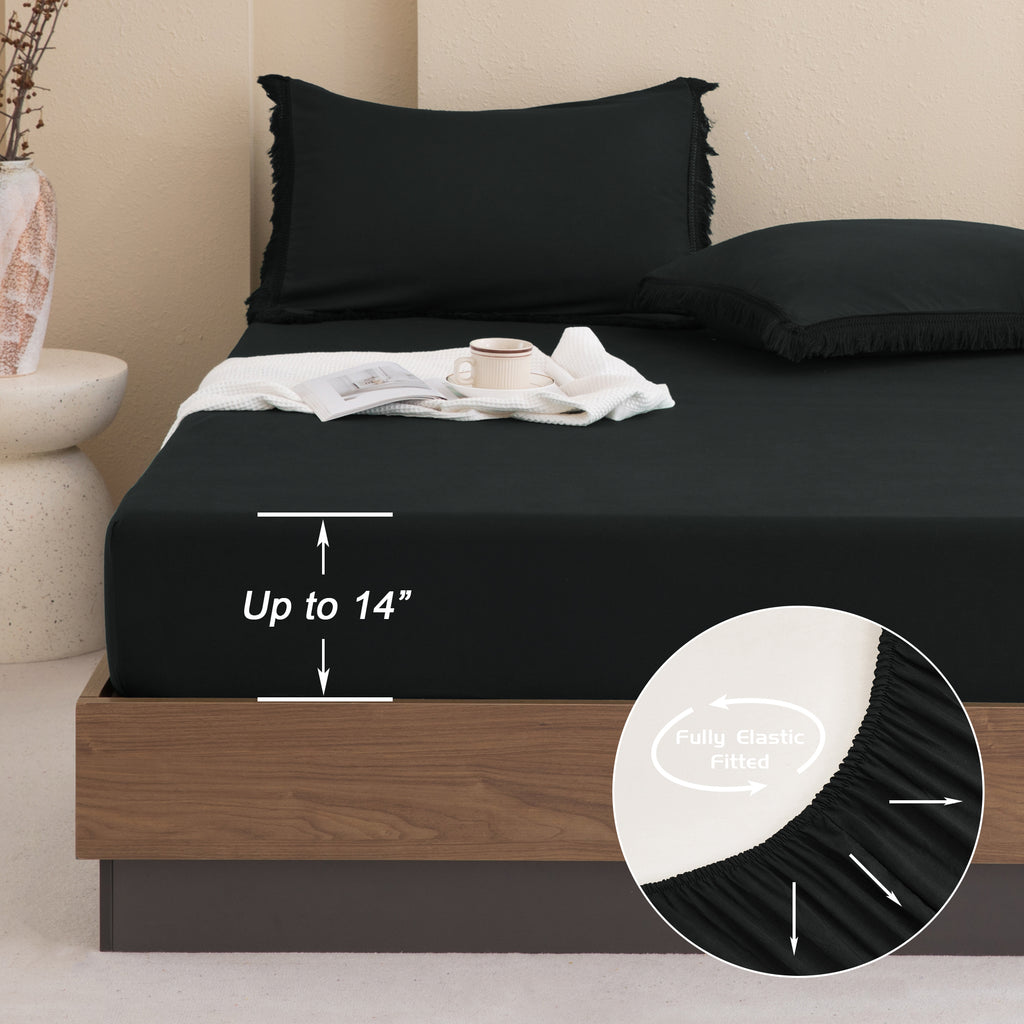 Andency 7 Pieces Comforter Sets -  Bed in a Bag Soft Fluffy Bedding Comforter Sets - Lightweight Cream Boho Tassel Bed Set with Comforter, Sheets, Pillowcases & Shams