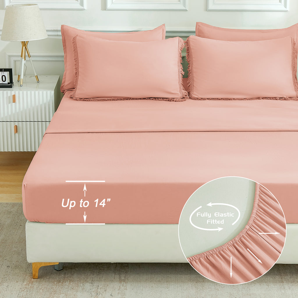 Andency 7 Pieces Comforter Sets -  Bed in a Bag Soft Fluffy Bedding Comforter Sets - Lightweight Cream Boho Tassel Bed Set with Comforter, Sheets, Pillowcases & Shams