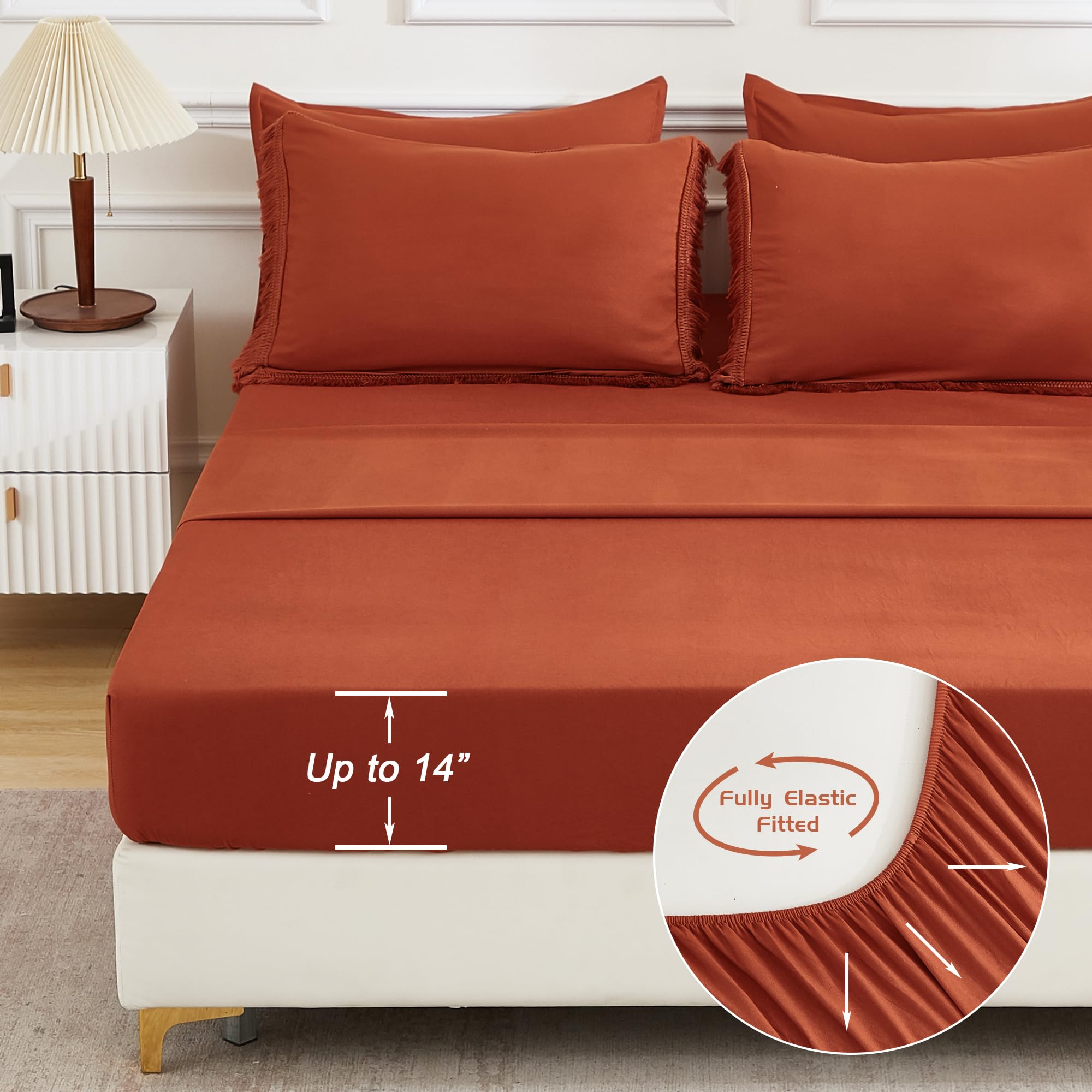 Andency 7 Pieces Comforter Sets -  Bed in a Bag Soft Fluffy Bedding Comforter Sets - Lightweight Cream Boho Tassel Bed Set with Comforter, Sheets, Pillowcases & Shams
