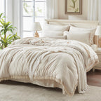Andency 7 Pieces Comforter Sets -  Bed in a Bag Soft Fluffy Bedding Comforter Sets - Lightweight Cream Boho Tassel Bed Set with Comforter, Sheets, Pillowcases & Shams