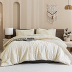 ANGENIA Comforter Set, 3 Pieces Fluffy Cream Boho Bedding Comforters Set, Soft Lightweight Tufted Down Alternative Bed Set for All Season