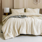 ANGENIA Comforter Set, 3 Pieces Fluffy Cream Boho Bedding Comforters Set, Soft Lightweight Tufted Down Alternative Bed Set for All Season