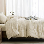 ANGENIA Comforter Set, 3 Pieces Fluffy Cream Boho Bedding Comforters Set, Soft Lightweight Tufted Down Alternative Bed Set for All Season