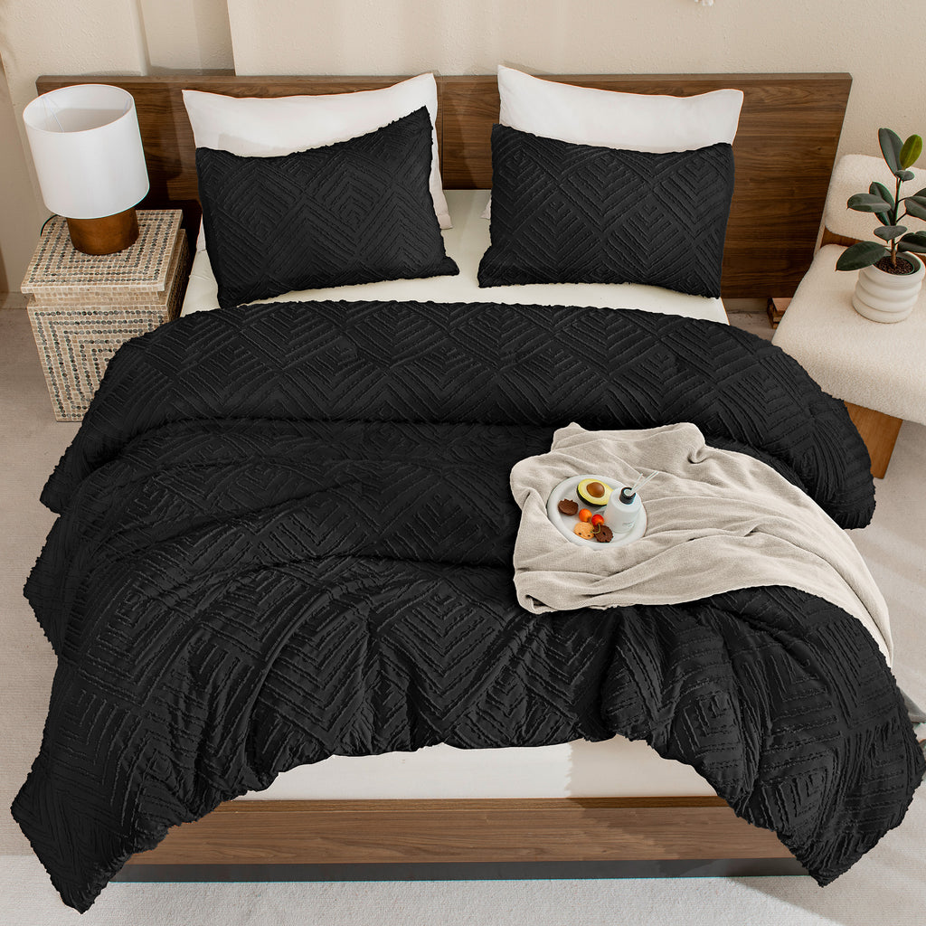 ANGENIA Comforter Set, 3 Pieces Fluffy Cream Boho Bedding Comforters Set, Soft Lightweight Tufted Down Alternative Bed Set for All Season