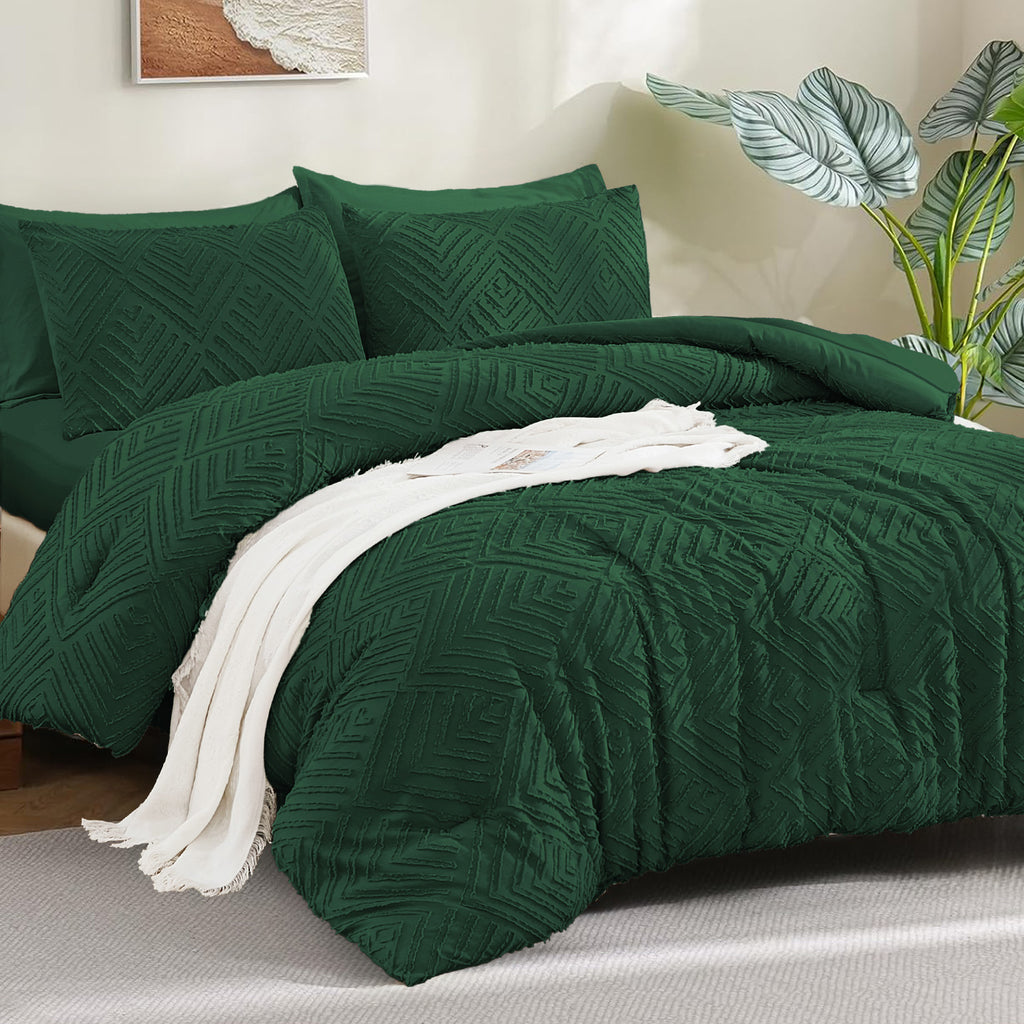 ANGENIA Bohemian Cream Comforter Set with Sheet, 7 Pieces Bed in a Bag Soft Lightweight Fluffy Tufted All Season Bed Set with Comforter, Sheets, Pillowcases & Shams