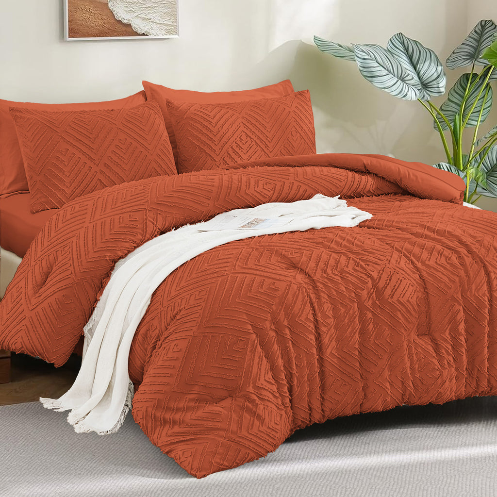 ANGENIA Bohemian Cream Comforter Set with Sheet, 7 Pieces Bed in a Bag Soft Lightweight Fluffy Tufted All Season Bed Set with Comforter, Sheets, Pillowcases & Shams