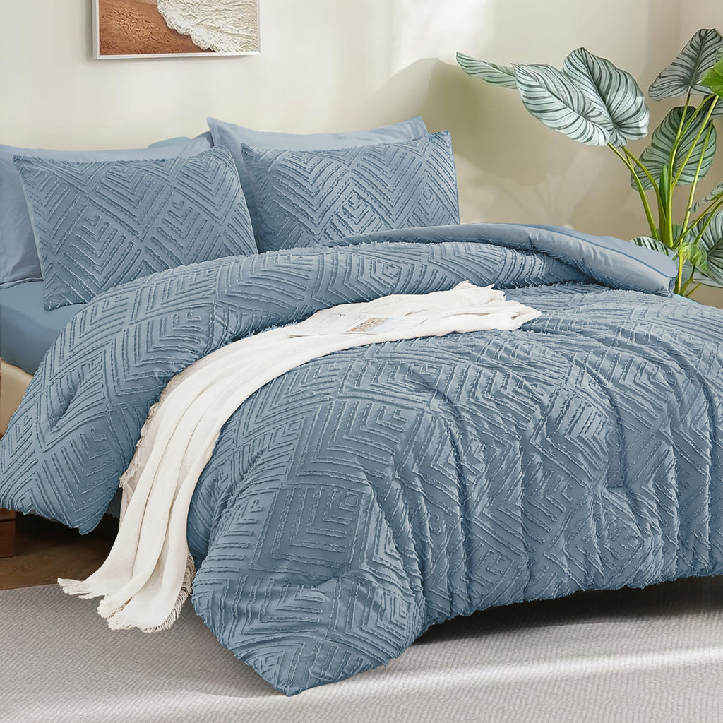 ANGENIA Bohemian Cream Comforter Set with Sheet, 7 Pieces Bed in a Bag Soft Lightweight Fluffy Tufted All Season Bed Set with Comforter, Sheets, Pillowcases & Shams