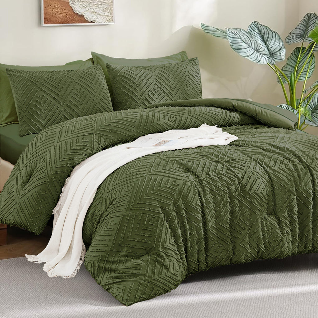 ANGENIA Bohemian Cream Comforter Set with Sheet, 7 Pieces Bed in a Bag Soft Lightweight Fluffy Tufted All Season Bed Set with Comforter, Sheets, Pillowcases & Shams