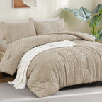 ANGENIA Bohemian Cream Comforter Set with Sheet, 7 Pieces Bed in a Bag Soft Lightweight Fluffy Tufted All Season Bed Set with Comforter, Sheets, Pillowcases & Shams