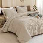 ANGENIA Comforter Set, 3 Pieces Fluffy Cream Boho Bedding Comforters Set, Soft Lightweight Tufted Down Alternative Bed Set for All Season
