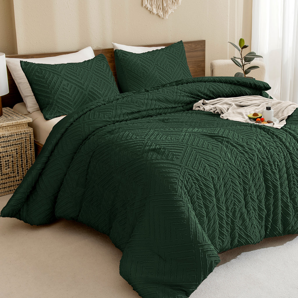 ANGENIA Comforter Set, 3 Pieces Fluffy Cream Boho Bedding Comforters Set, Soft Lightweight Tufted Down Alternative Bed Set for All Season