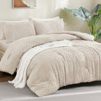 ANGENIA Bohemian Cream Comforter Set with Sheet, 7 Pieces Bed in a Bag Soft Lightweight Fluffy Tufted All Season Bed Set with Comforter, Sheets, Pillowcases & Shams