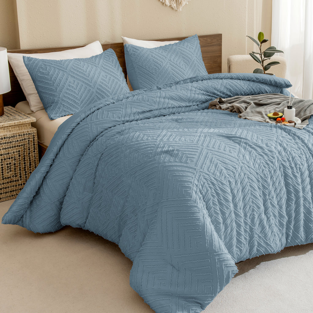 ANGENIA Comforter Set, 3 Pieces Fluffy Cream Boho Bedding Comforters Set, Soft Lightweight Tufted Down Alternative Bed Set for All Season