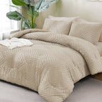 ANGENIA Bohemian Cream Comforter Set with Sheet, 7 Pieces Bed in a Bag Soft Lightweight Fluffy Tufted All Season Bed Set with Comforter, Sheets, Pillowcases & Shams