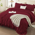 ANGENIA 3 Pieces Ruffle Comforter Set,  Solid Farmhouse Bedding Comforter Sets, Cozy Fluffy Lightweight Down Alternative Bed Set for Girls Teens Women Men
