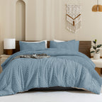 ANGENIA Comforter Set, 3 Pieces Fluffy Cream Boho Bedding Comforters Set, Soft Lightweight Tufted Down Alternative Bed Set for All Season
