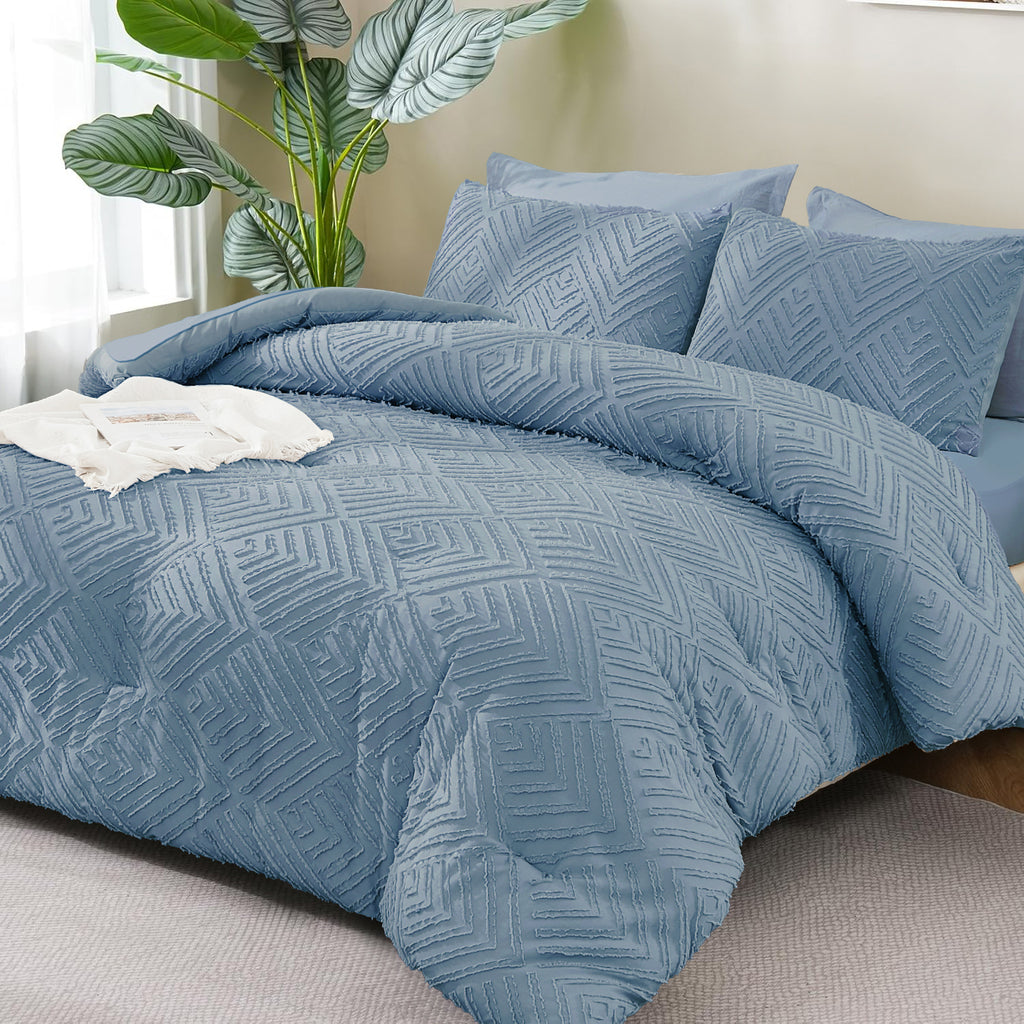 ANGENIA Bohemian Cream Comforter Set with Sheet, 7 Pieces Bed in a Bag Soft Lightweight Fluffy Tufted All Season Bed Set with Comforter, Sheets, Pillowcases & Shams