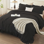 ANGENIA 3 Pieces Ruffle Comforter Set,  Solid Farmhouse Bedding Comforter Sets, Cozy Fluffy Lightweight Down Alternative Bed Set for Girls Teens Women Men