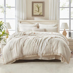 Andency 7 Pieces Comforter Sets -  Bed in a Bag Soft Fluffy Bedding Comforter Sets - Lightweight Cream Boho Tassel Bed Set with Comforter, Sheets, Pillowcases & Shams